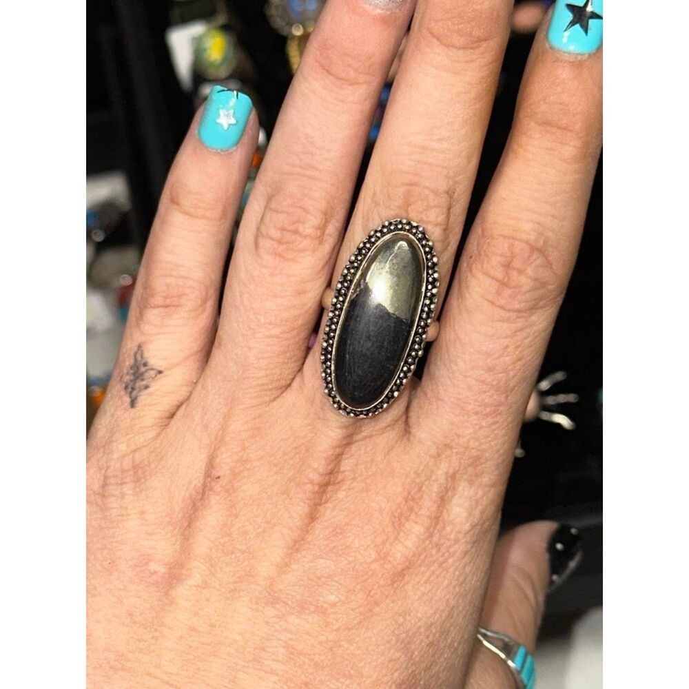 Black/Silver Sterling Silver Overlay Ring Size 9